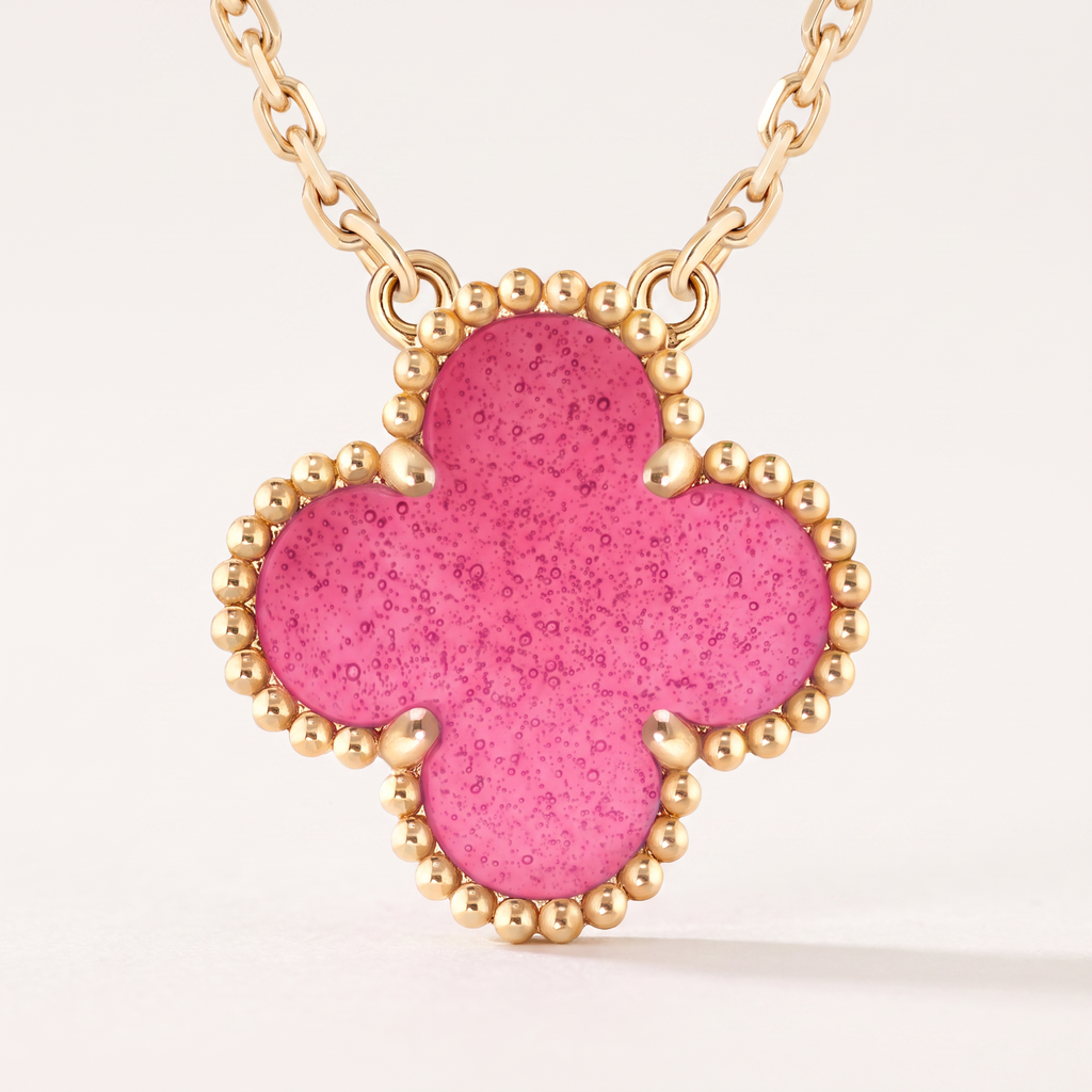 Alhambra Lucky Pink Enamel Clover 1 Motifs necklace