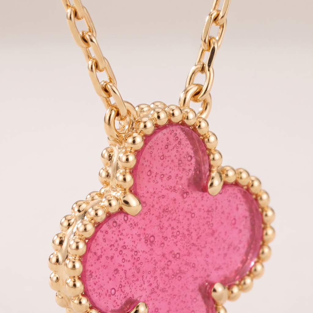 Alhambra Lucky Pink Enamel Clover 1 Motifs necklace