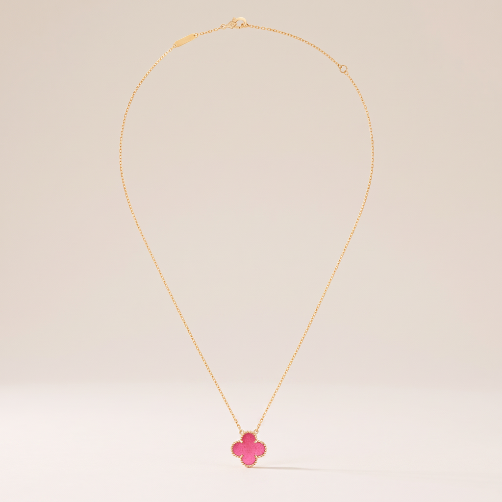 Alhambra Lucky Pink Enamel Clover 1 Motifs necklace