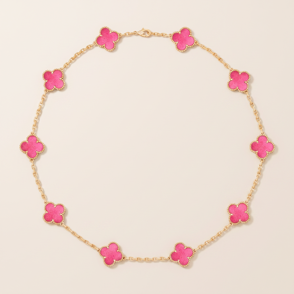 Alhambra Lucky Pink Enamel Clover 10 Motifs necklace