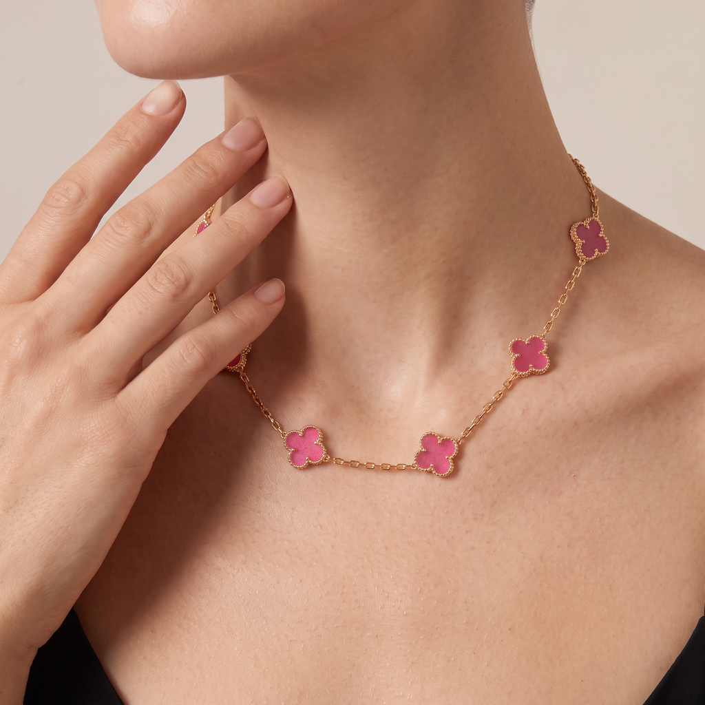 Alhambra Lucky Pink Enamel Clover 10 Motifs necklace