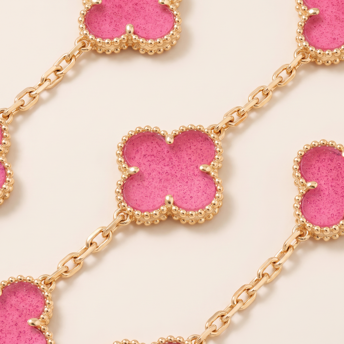 Alhambra Lucky Pink Enamel Clover 10 Motifs necklace