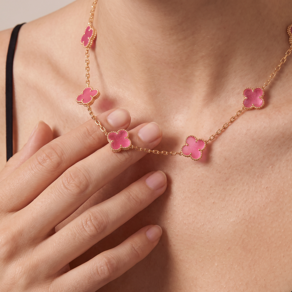 Alhambra Lucky Pink Enamel Clover 10 Motifs necklace