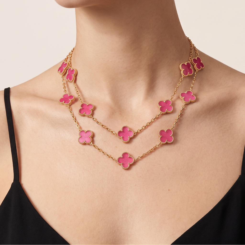 Alhambra Lucky Pink Enamel Clover 20 Motifs necklace