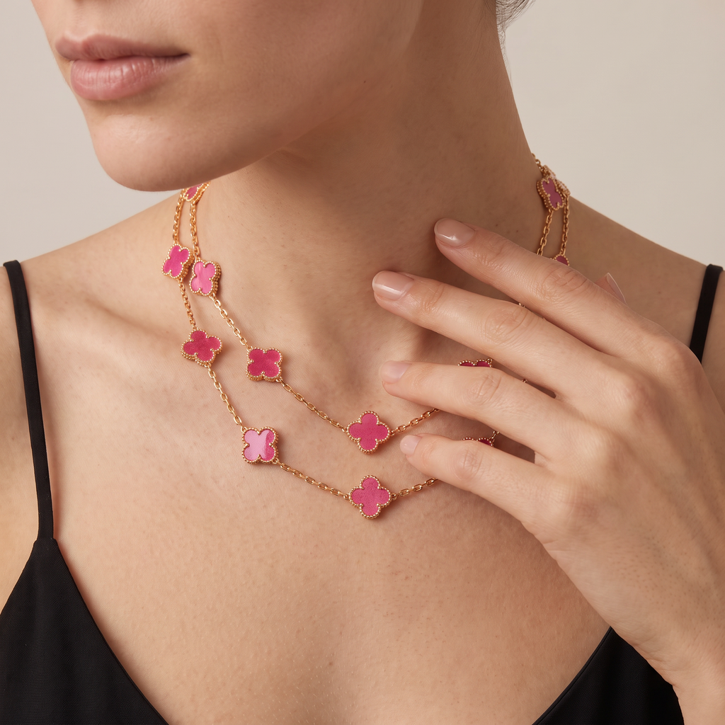 Alhambra Lucky Pink Enamel Clover 20 Motifs necklace