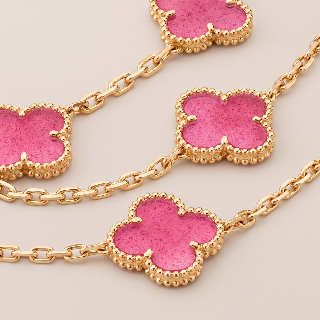 Alhambra Lucky Pink Enamel Clover 20 Motifs necklace