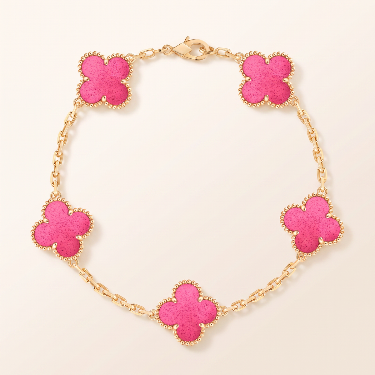 Alhambra Lucky Pink Enamel Clover 5 Motifs Bracelet