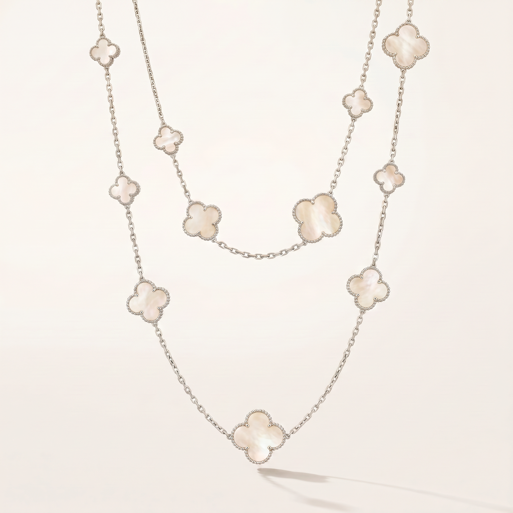 Alhambra White Inlay Long Clover Necklace