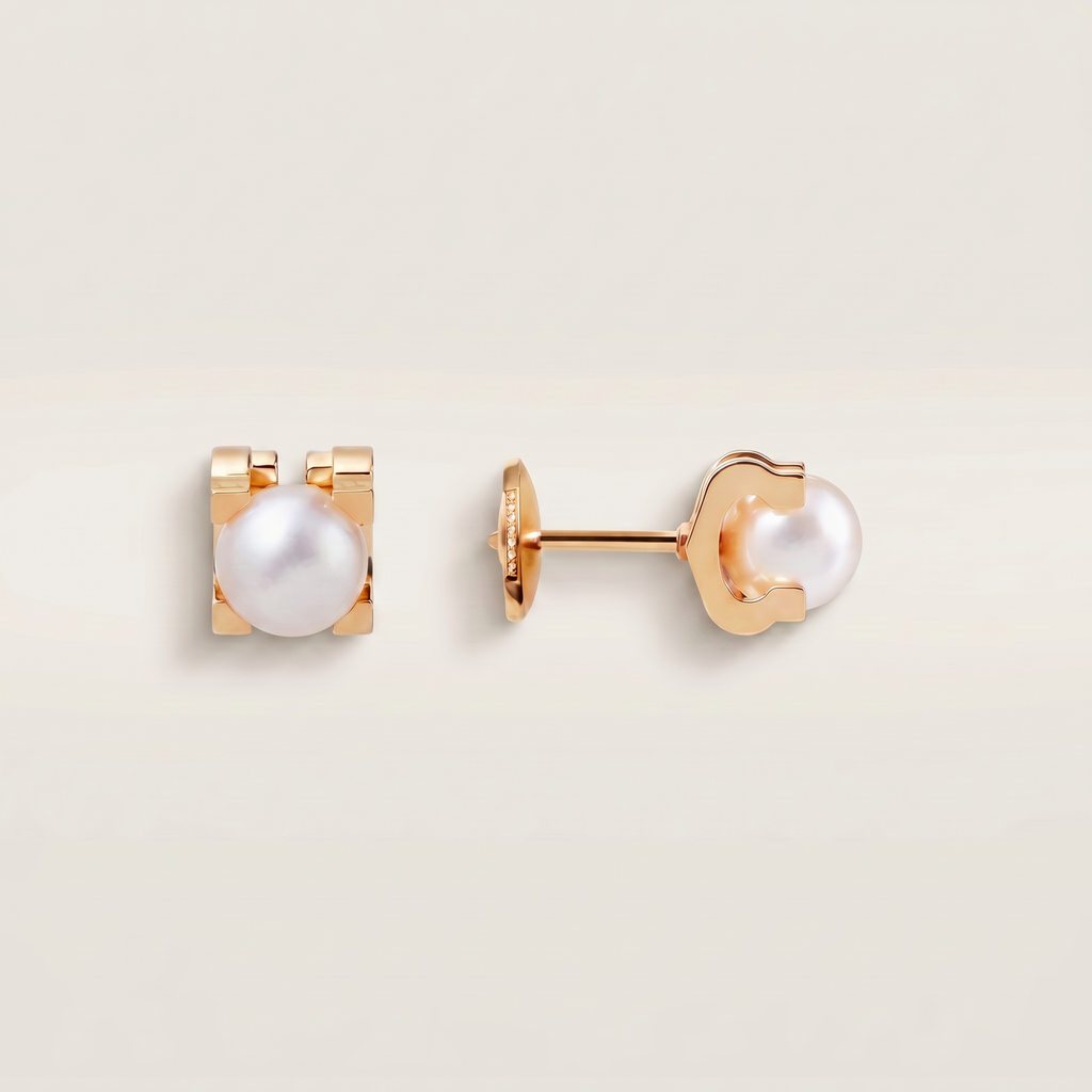 C Shaped Pearl Stud Earrings
