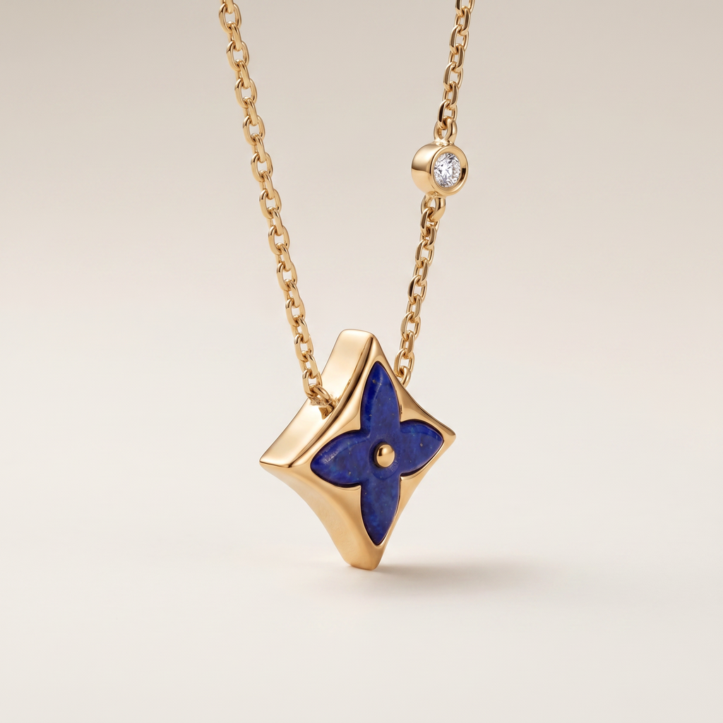 Color Blossom Blue 1 Diamond Inlay Star Necklace