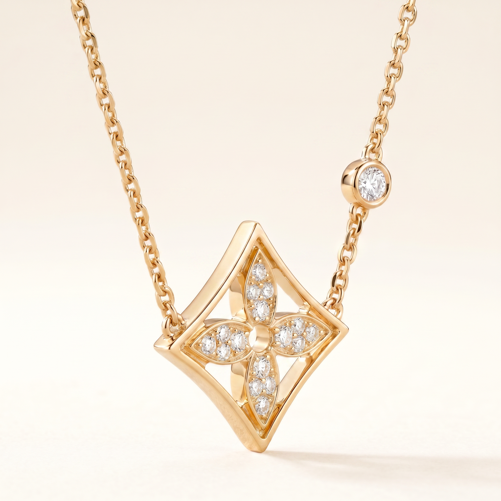 Color Blossom Yellow Pavé Diamonds Star Necklace