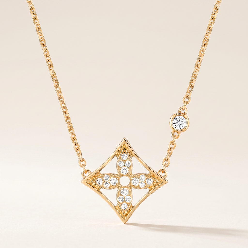Color Blossom Yellow Pavé Diamonds Star Necklace
