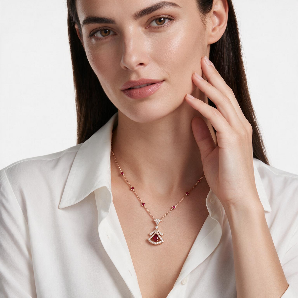 Diva's Dream Paved Red Openwork Pendant Necklace