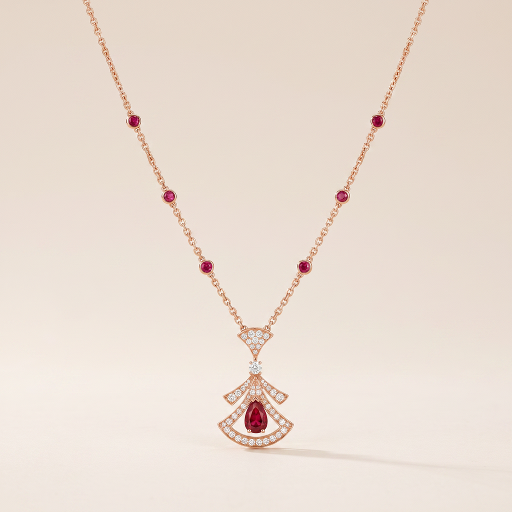 Diva's Dream Paved Red Openwork Pendant Necklace