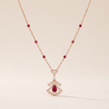 Diva's Dream Paved Red Openwork Pendant Necklace