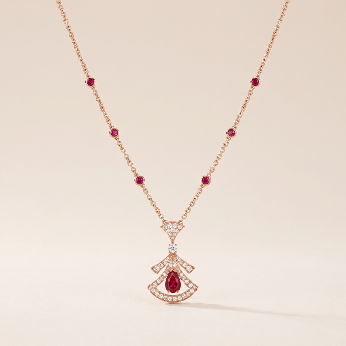 Diva's Dream Paved Red Openwork Pendant Necklace