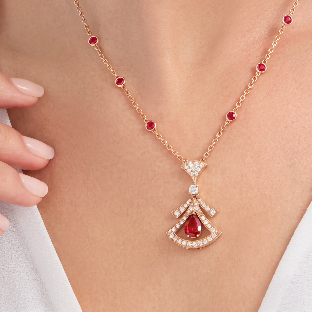 Diva's Dream Paved Red Openwork Pendant Necklace
