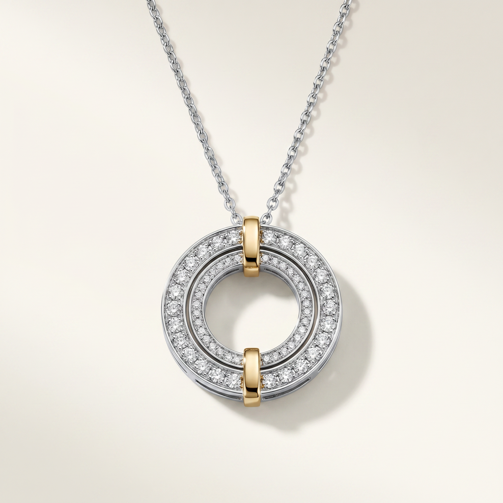 Edge Circle Pavé Diamond Pendant Necklace