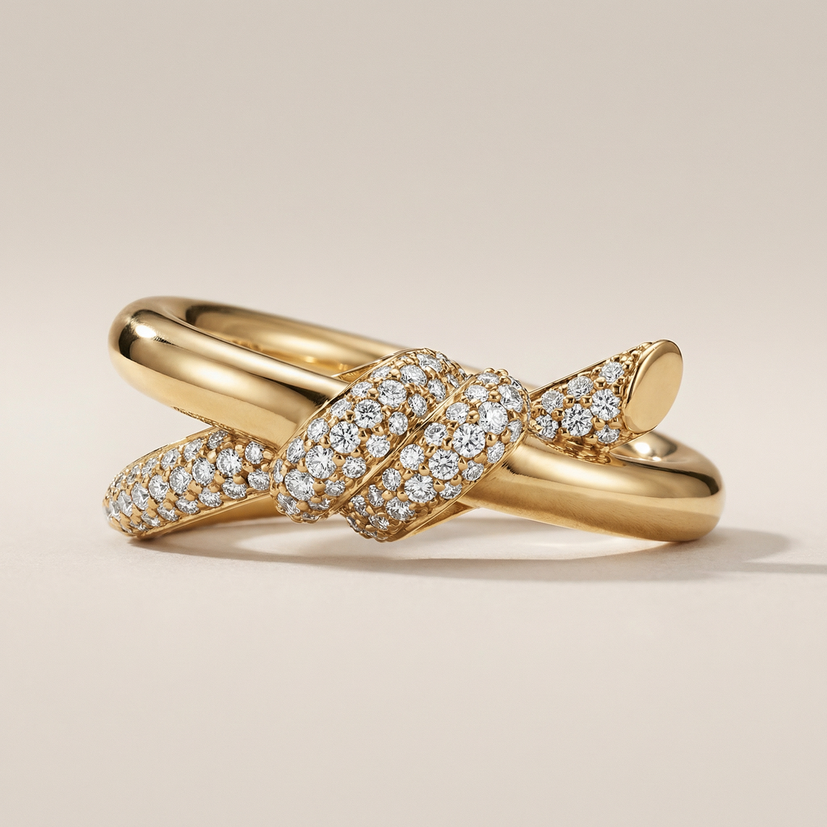Knot Double Row Pavé Diamonds Ring