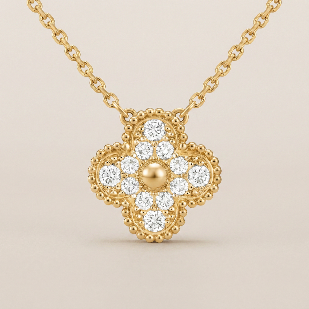 Sweet Alhambra Pavé Diamond Clover Necklace