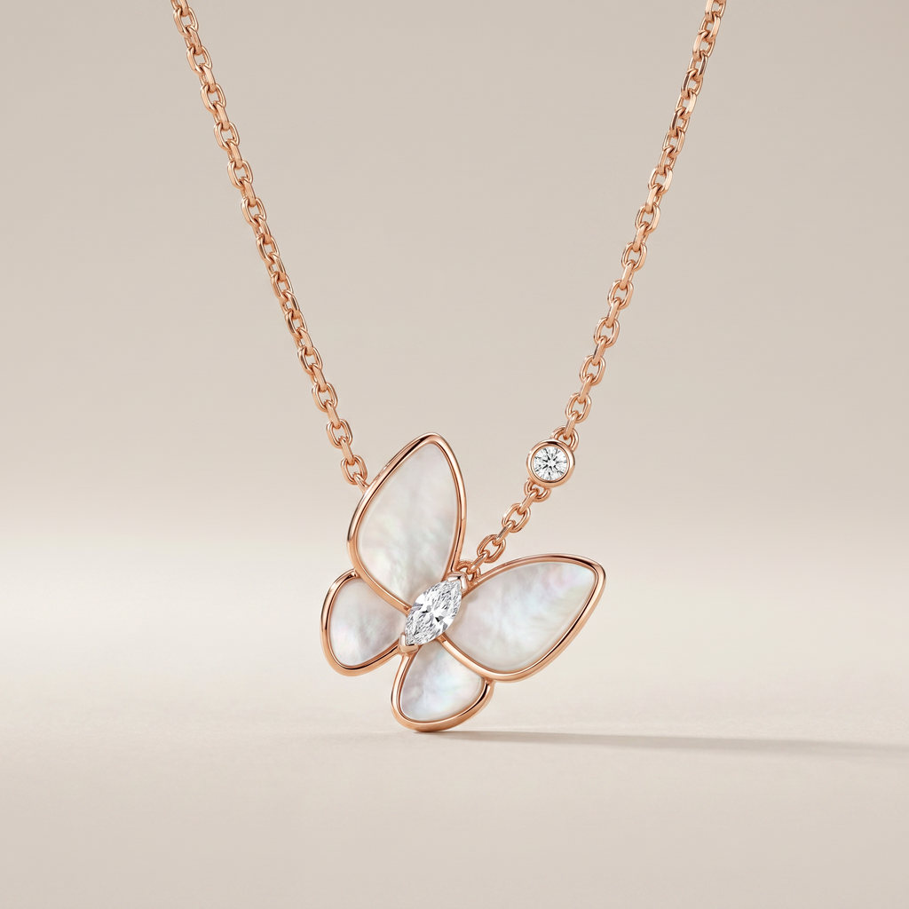 Two Butterfly Mother Of Pearl Necklace
