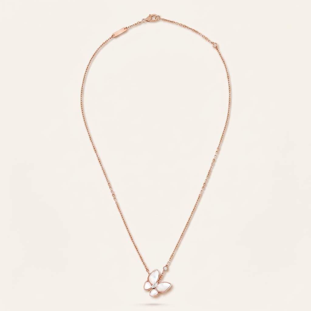 Two Butterfly Mother Of Pearl Necklace