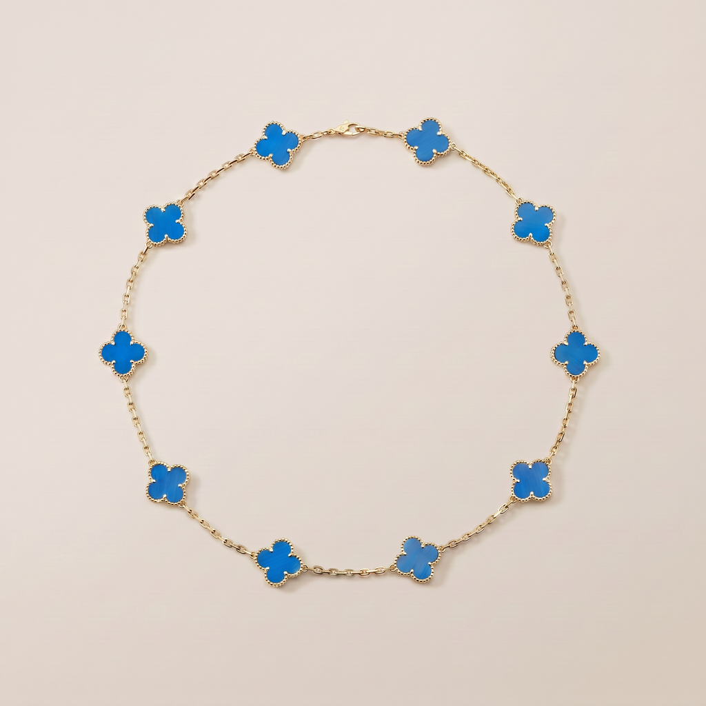 Vintage Alhambra Blue Agate 10 Motifs Necklace
