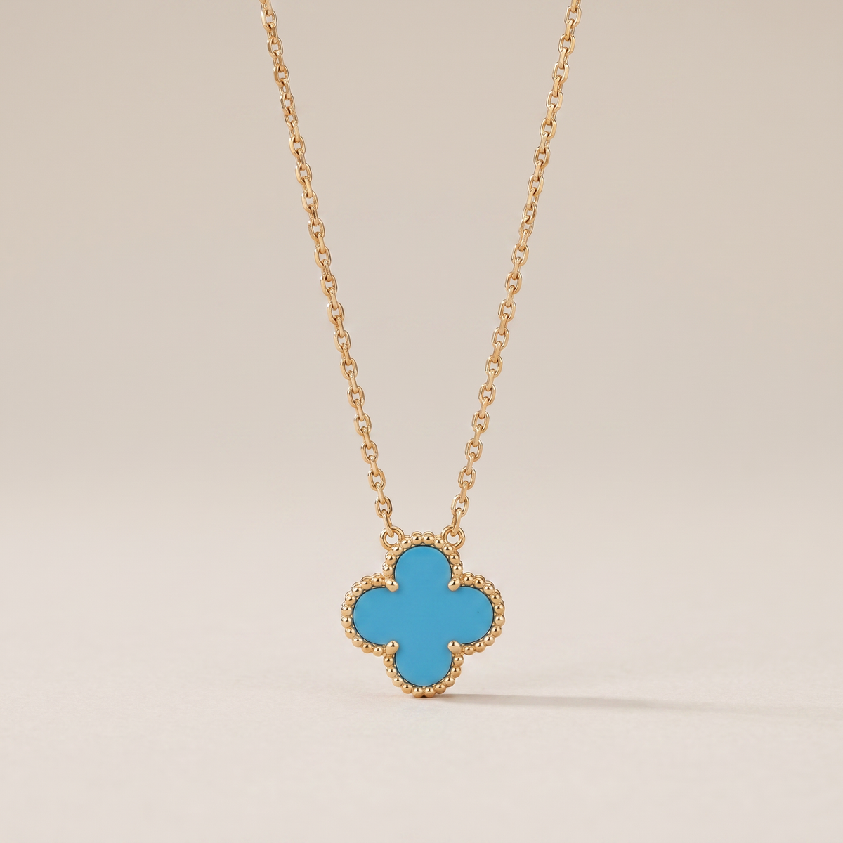 Vintage Alhambra Blue Agate Pendant Necklace