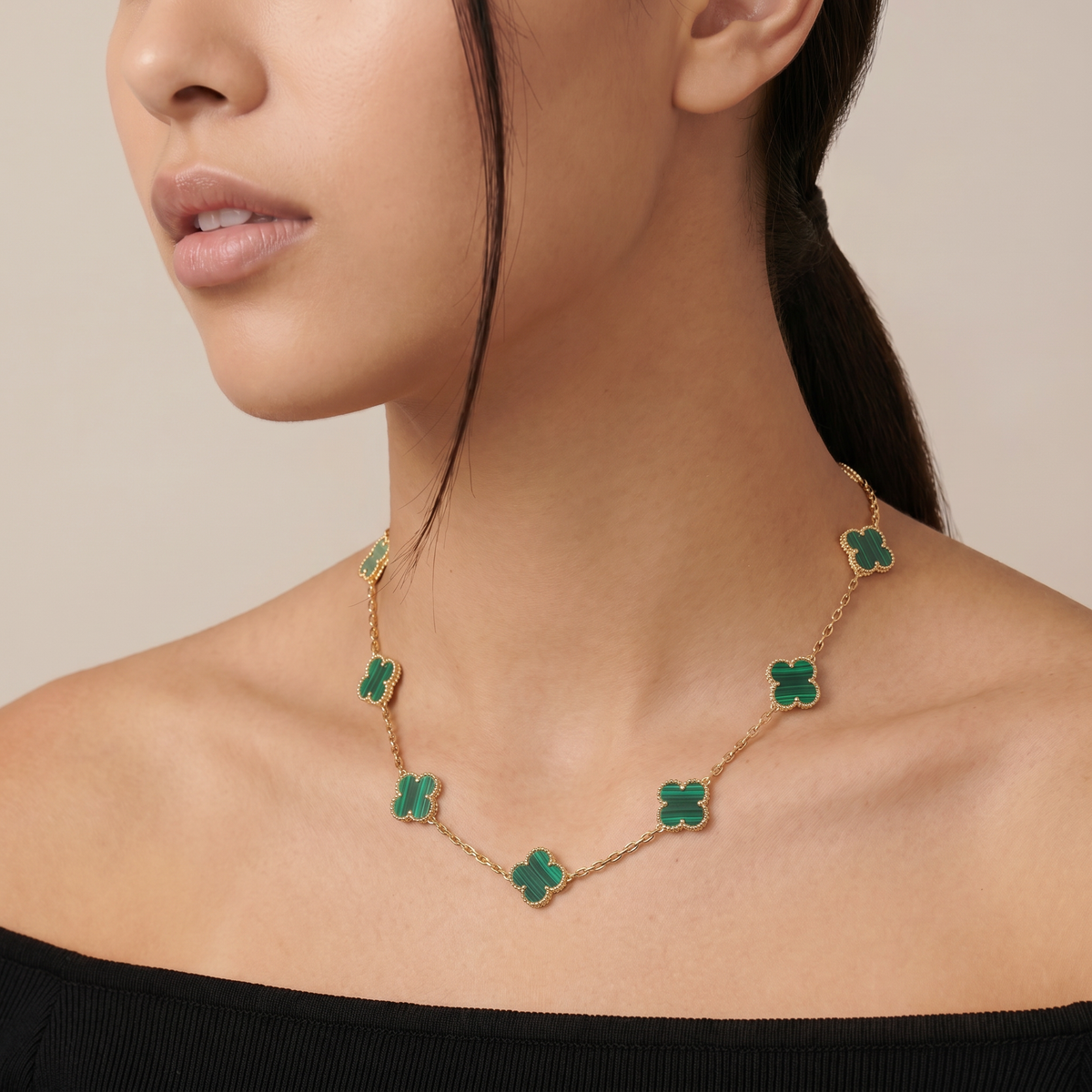 Vintage Alhambra Malachite 10 Motifs Necklace