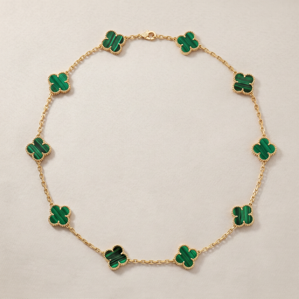 Vintage Alhambra Malachite 10 Motifs Necklace