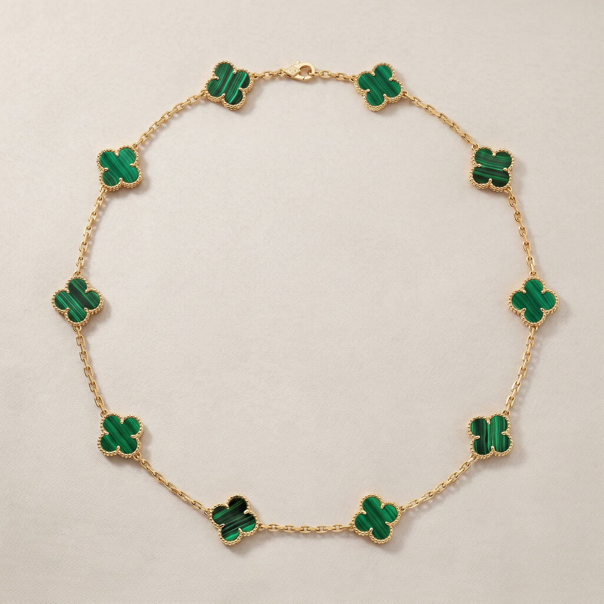 Vintage Alhambra Malachite 10 Motifs Necklace
