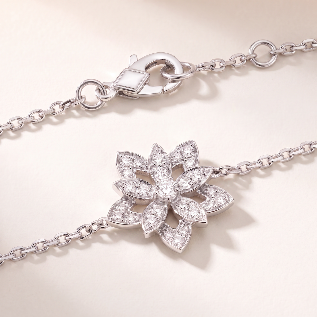 Lotus Pavé Diamonds Flower Bracelet