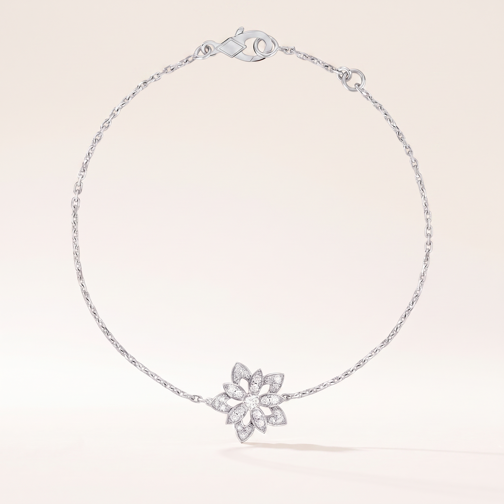 Lotus Pavé Diamonds Flower Bracelet