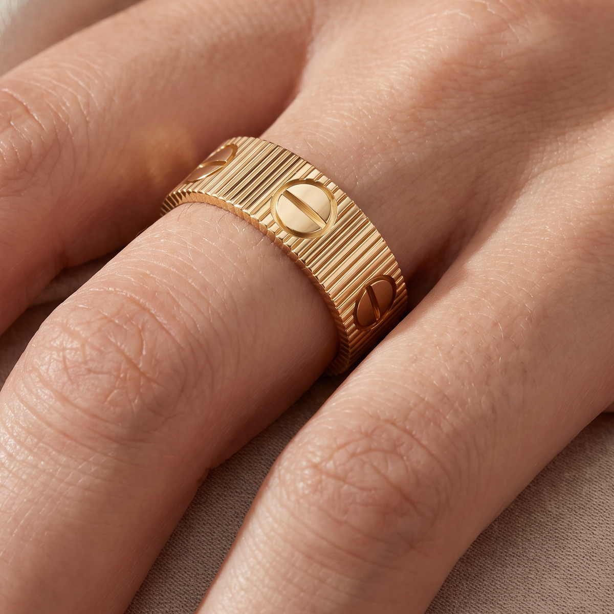 Love Ribbed Screw Accent Ring