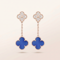 Magic Alhambra Blue Agate Pavé Diamonds Earrings