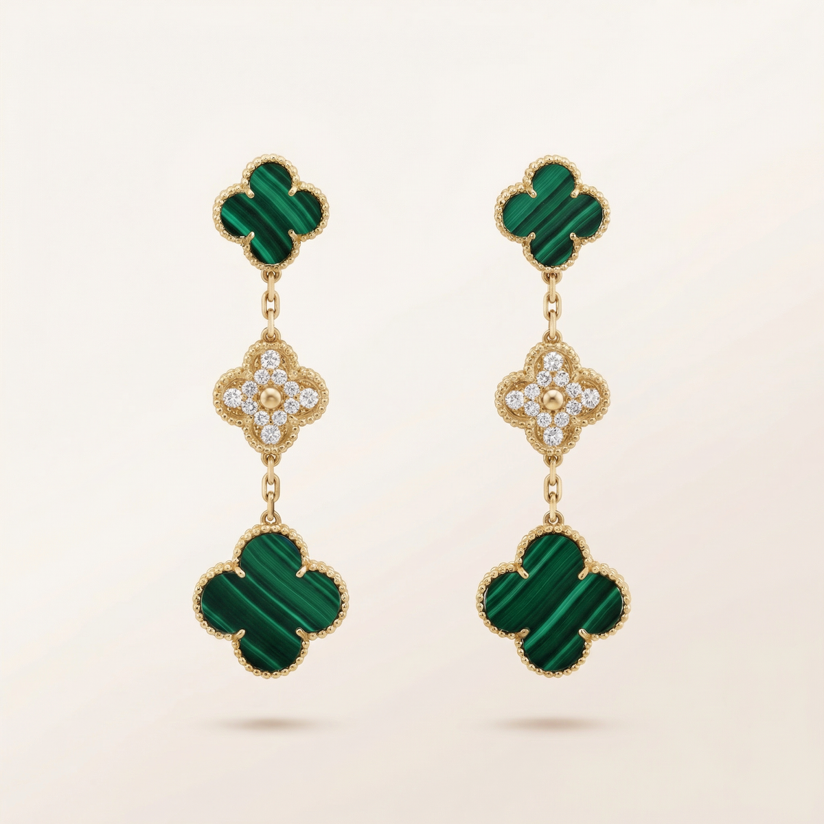 Magic Alhambra Malachite Three Motifs Clover Earrings