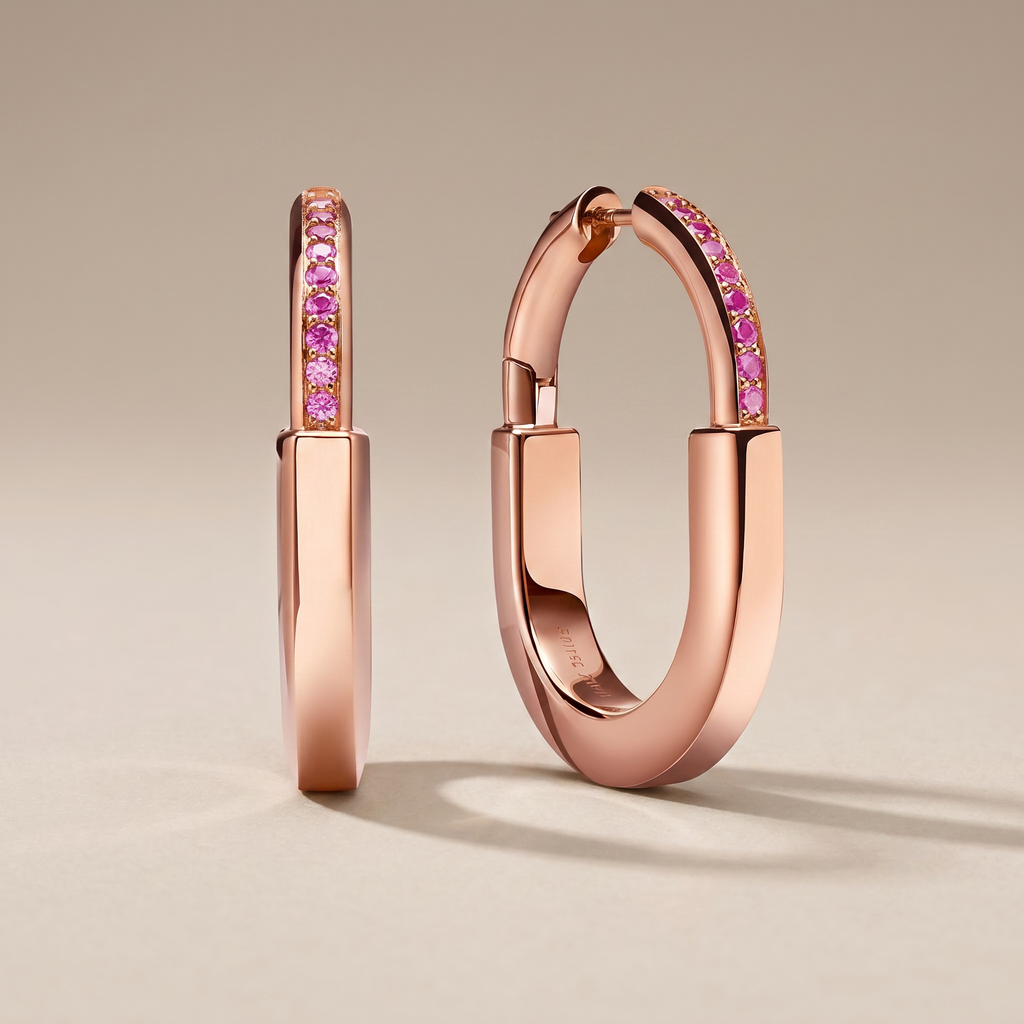 Medium Lock Hoop Earrings Rose Edition