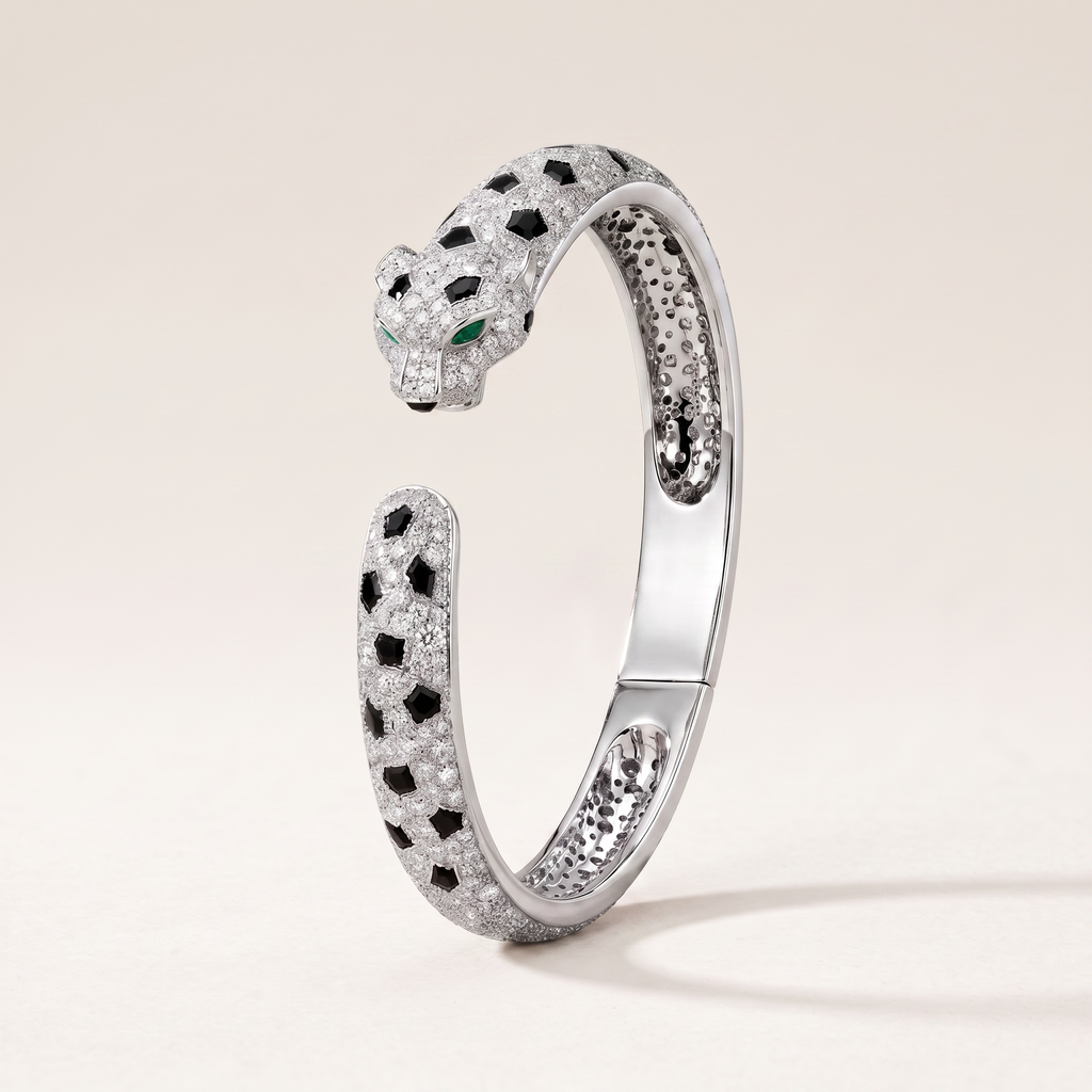 Panthere Pavé Diamonds Open Bangle Bracelet