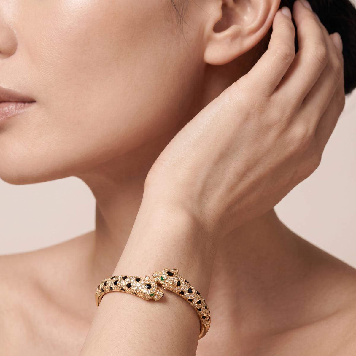 Panthere Two Heads Half-Paved Small Cuff