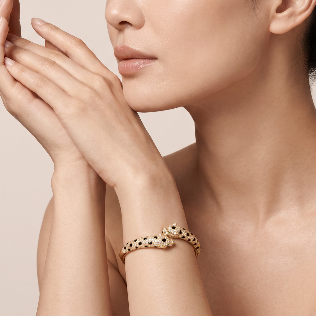 Panthere Two Heads Half-Paved Small Cuff
