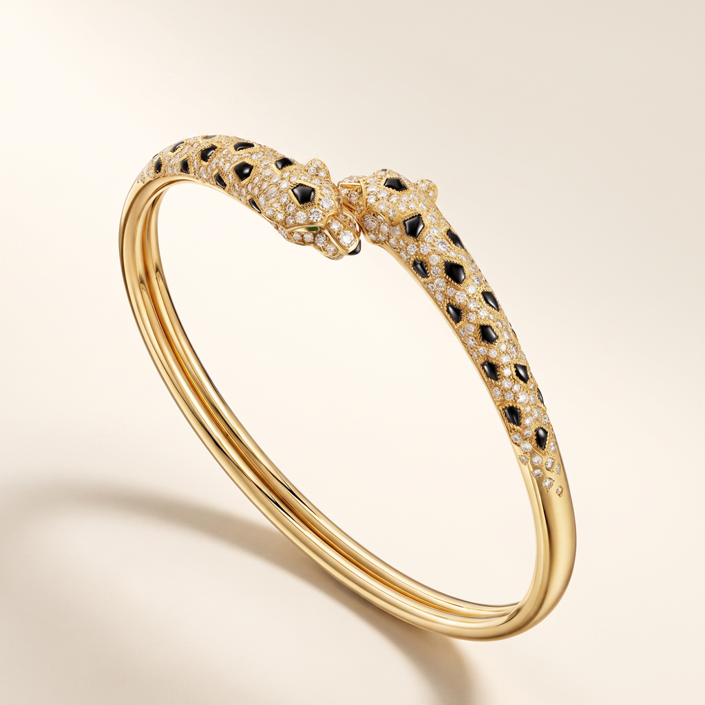 Panthere Two Heads Half-Paved Small Cuff