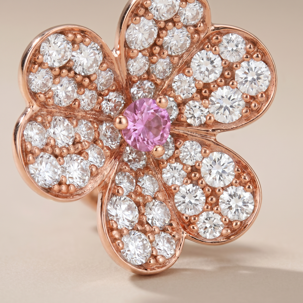 Pink Frivole Small Flower Pavé Diamonds Earrings