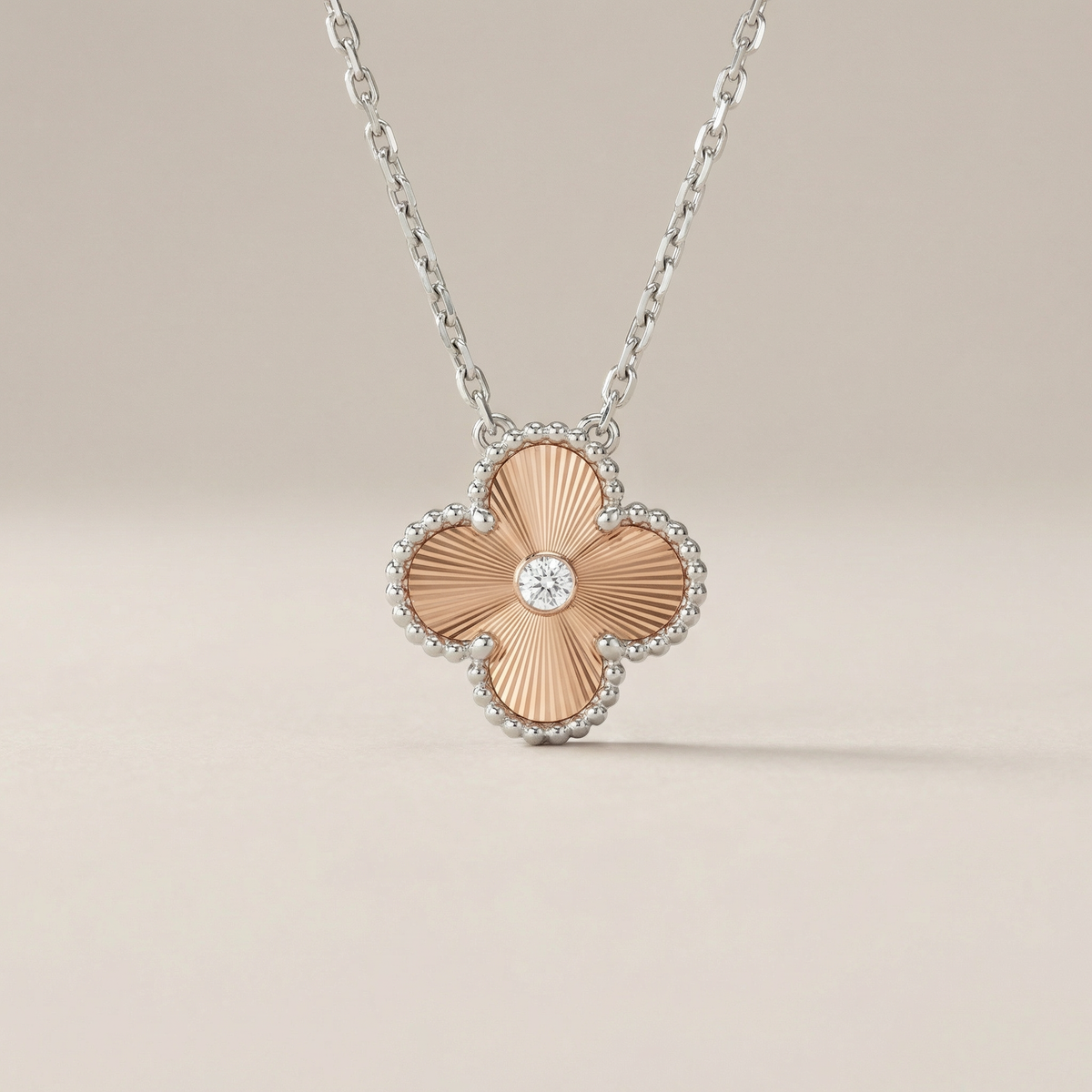 Rose And White Alhambra Holiday 1 Diamond Pendant Necklace