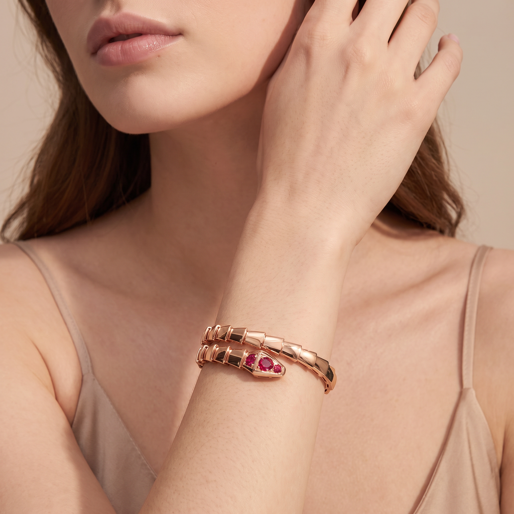 Serpenti Rose Red Stone Double Wrap Bracelet