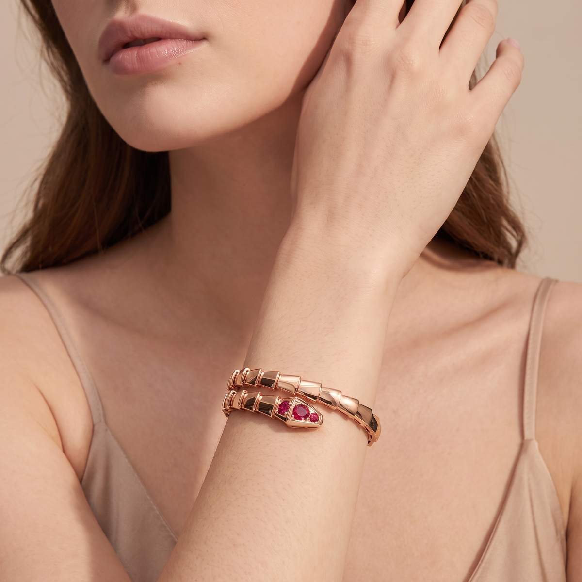 Serpenti Rose Red Stone Double Wrap Bracelet
