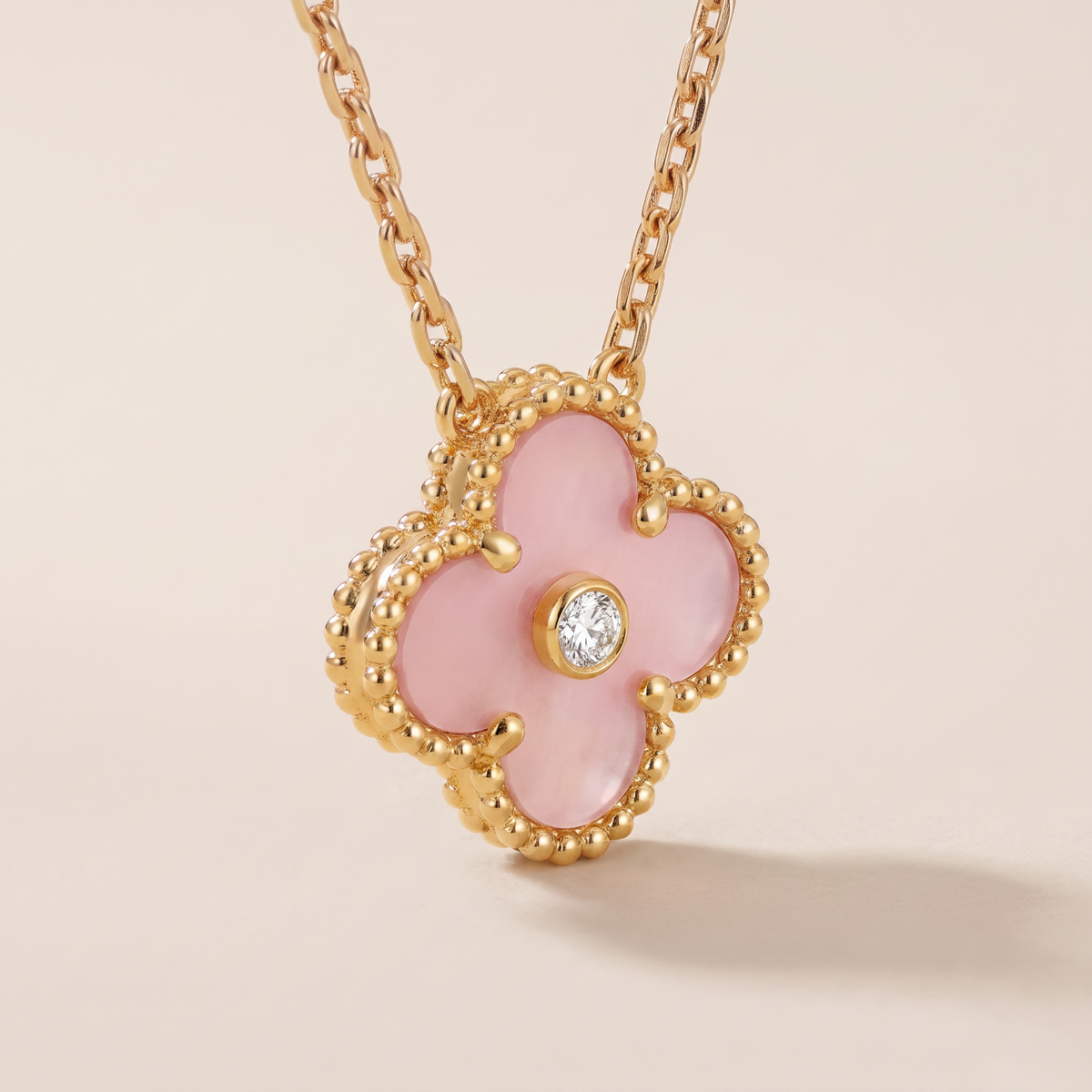 Sweet Alhambra Pink 1 Diamond Clover Necklace