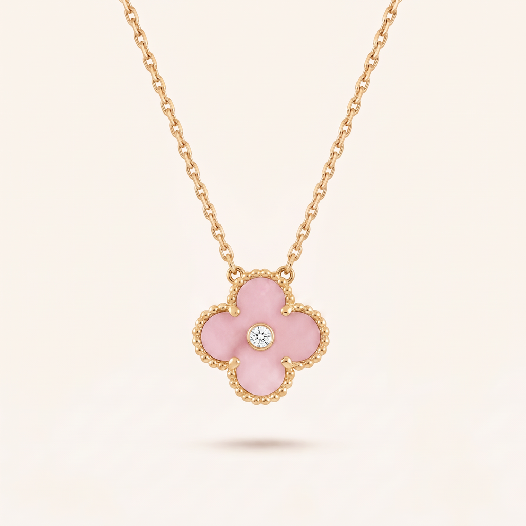Sweet Alhambra Pink 1 Diamond Clover Necklace