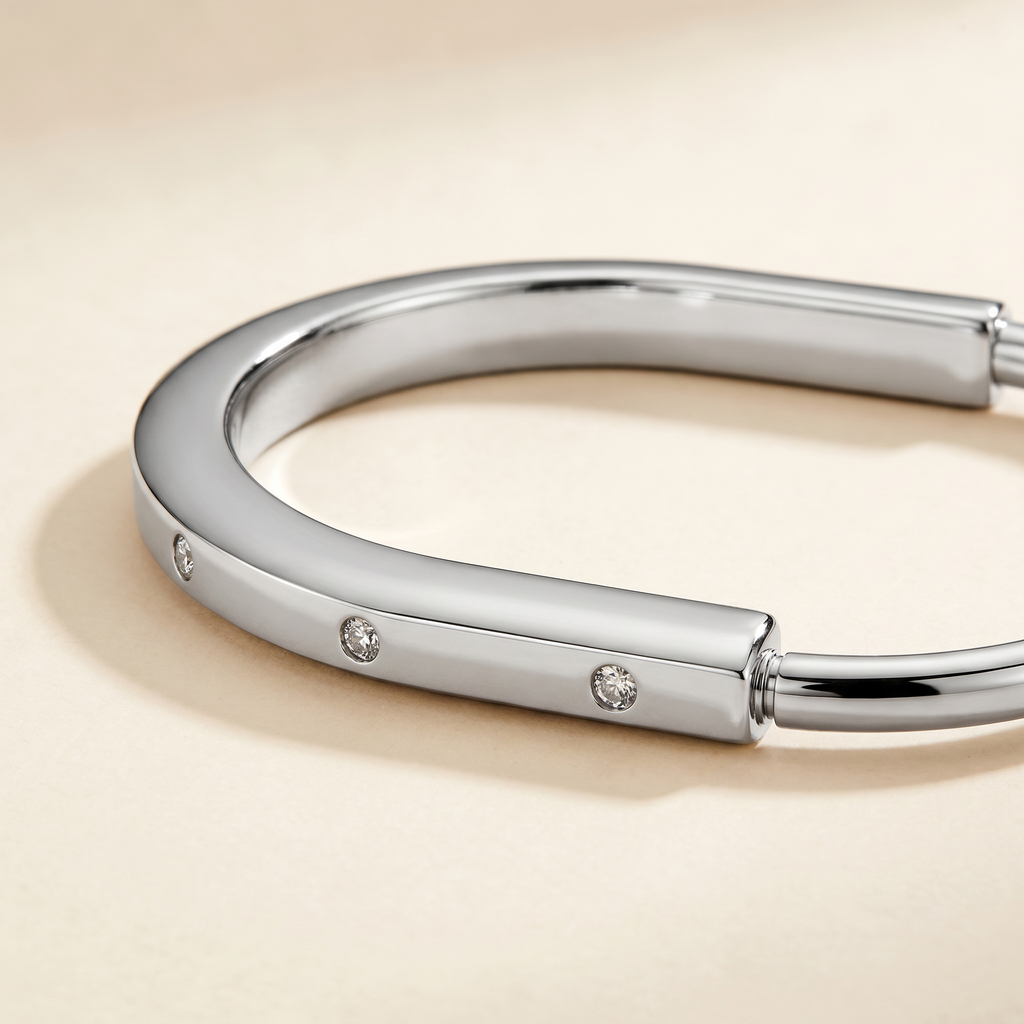 T Lock Bangle In White Gold With Diamonds Bracelet