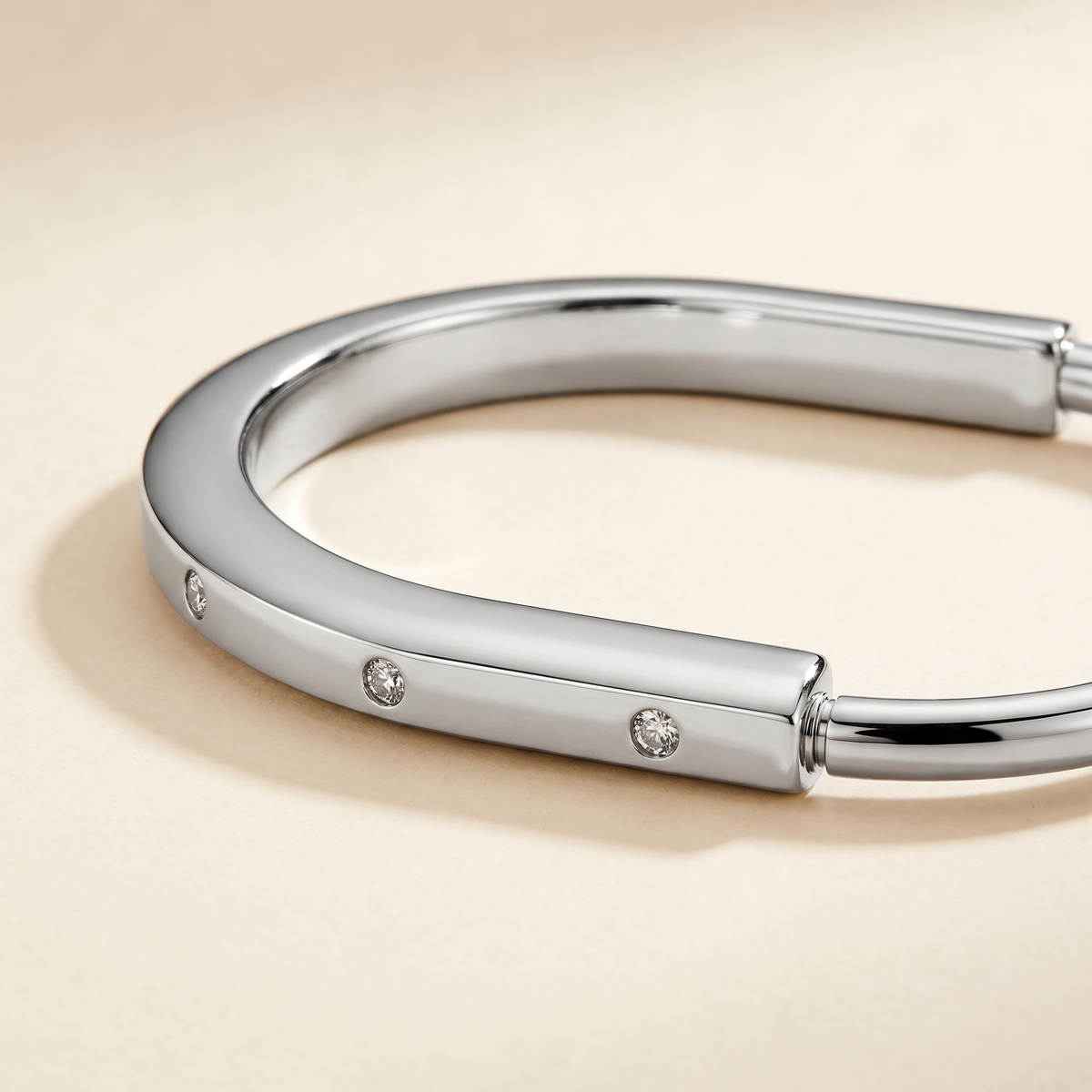 T Lock Bangle In White Gold With Diamonds Bracelet