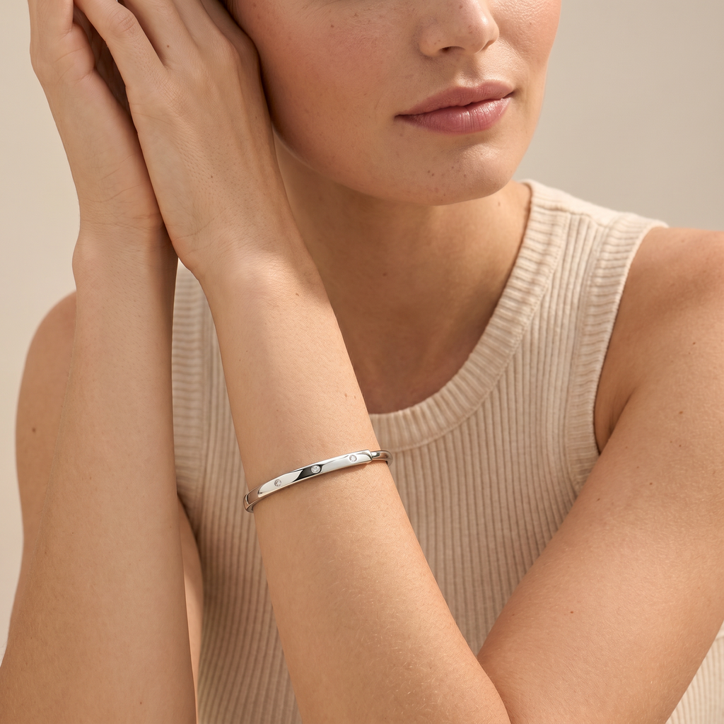 T Lock Bangle In White Gold With Diamonds Bracelet